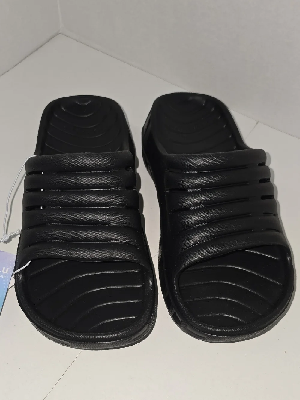 Kuailu Men's Black Slide Sandals - Comfortable Everyday Slip-Ons Size 10